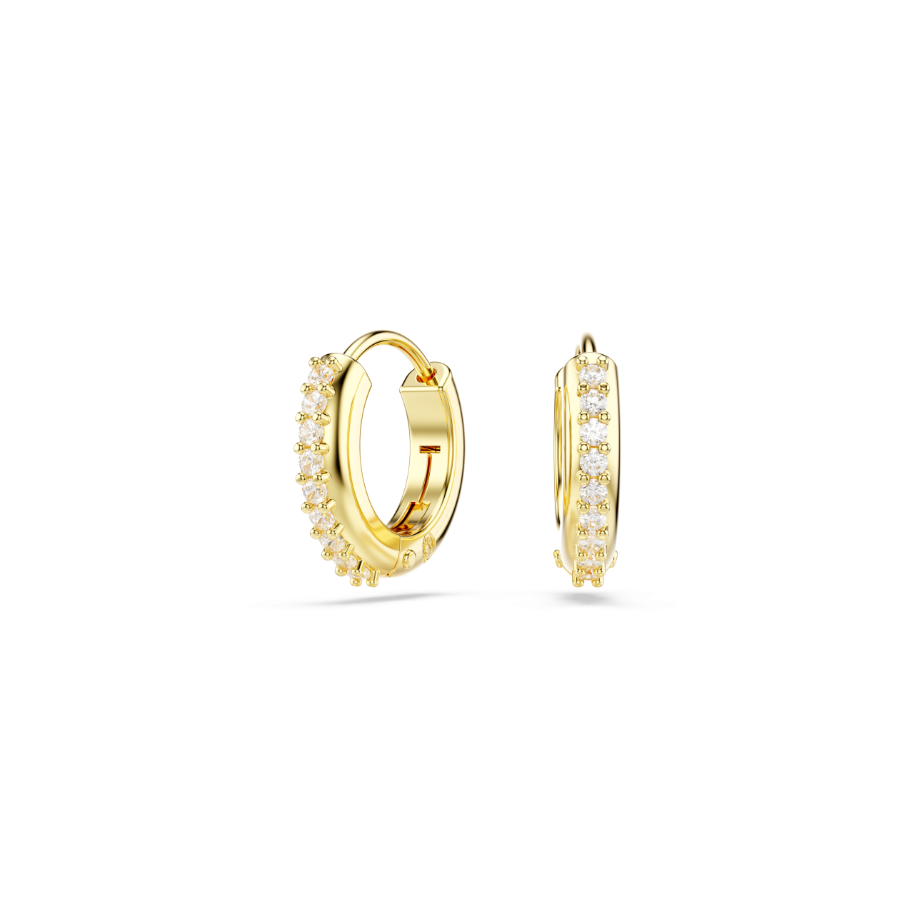 Swarovski Matrix hoop earrings, Round cut, White, Gold-tone plated : 5697228