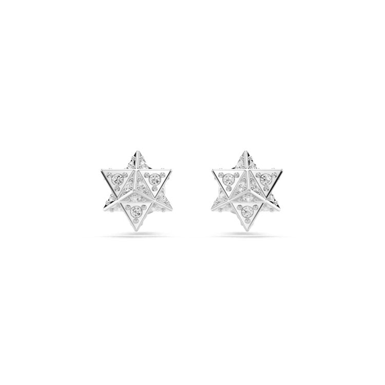 Swarovski Dextera stud earrings, Round cut, Star, White, Rhodium plated