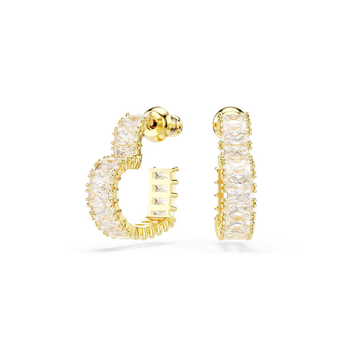 Swarovski Matrix hoop earrings, Baguette cut, Heart, Small, White, Gold-tone plated : 5701599