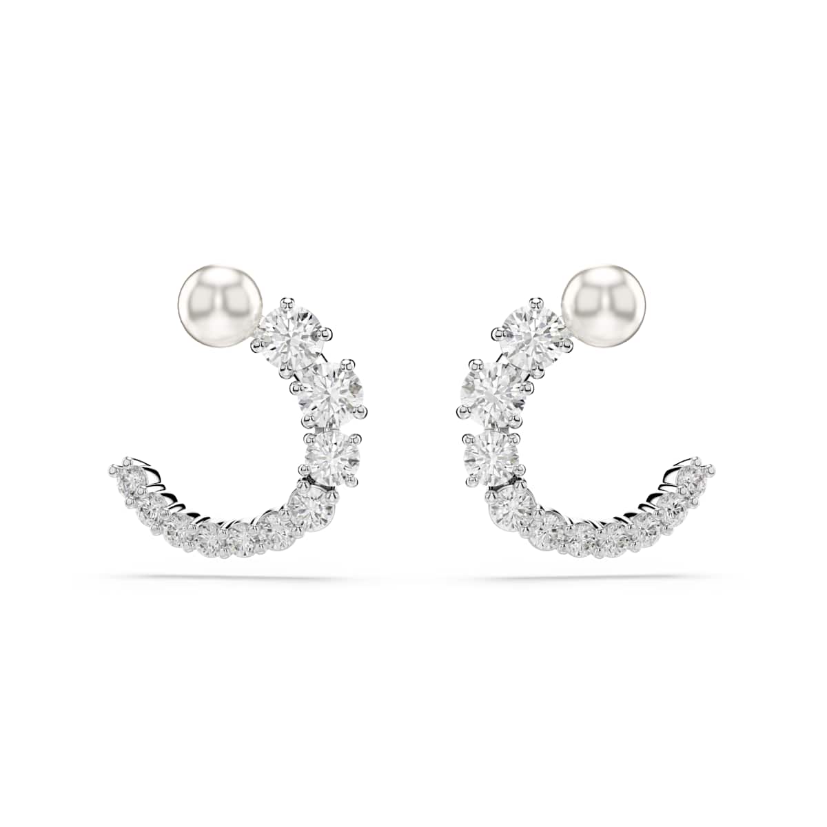 Swarovski Matrix hoop earrings, Crystal pearl, Round cut, White, Rhodium plated : 5701602