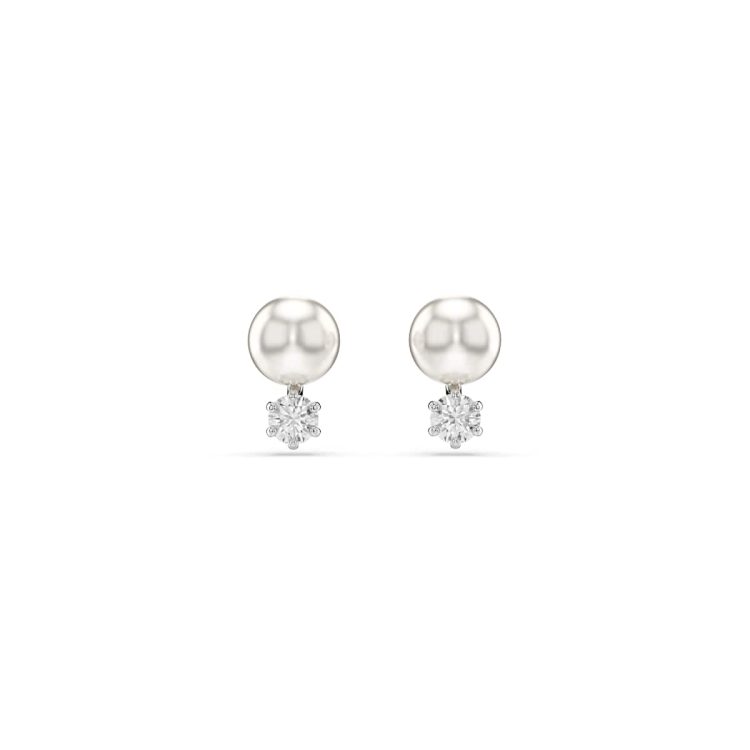 Swarovski Matrix stud earrings, Crystal pearl, Round cut, White, Rhodium plated