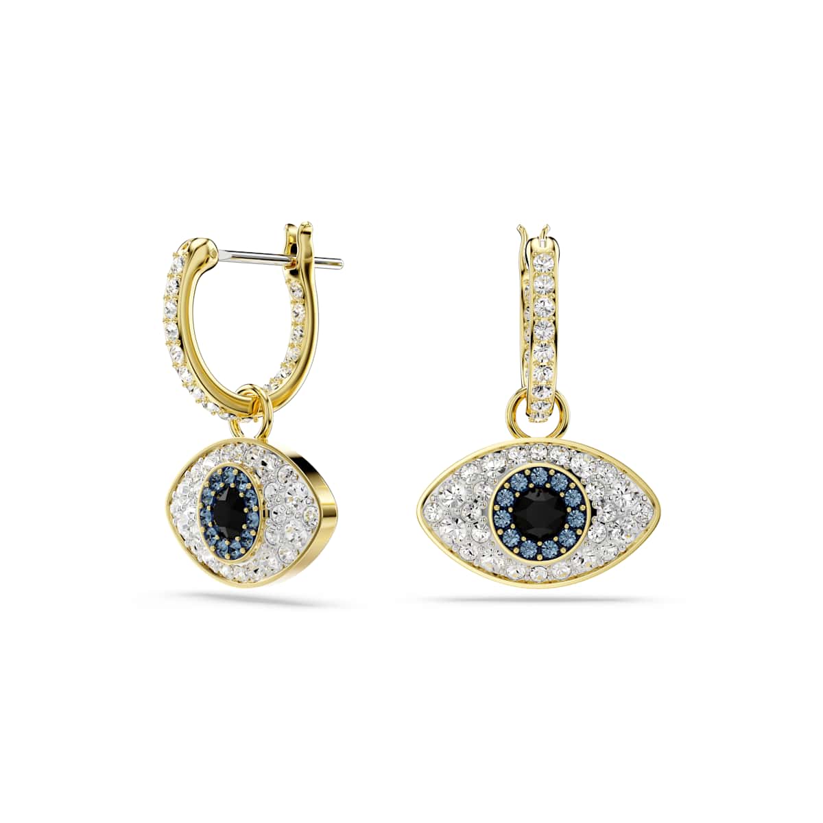 Swarovski Symbolica drop earrings, Evil eye, Blue, Gold-tone plated : 5701612
