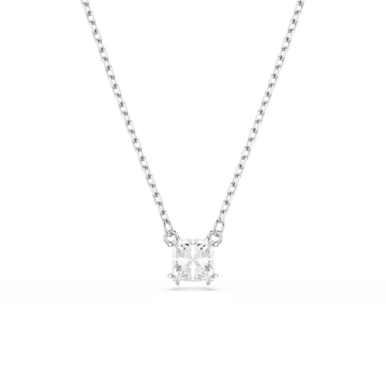 Swarovski Stilla pendant, Square cut, White, Rhodium plated