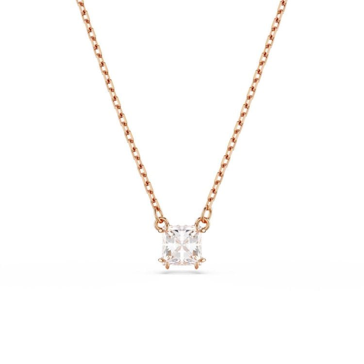 Swarovski Stilla pendant, Square cut, White, Rose gold-tone plated