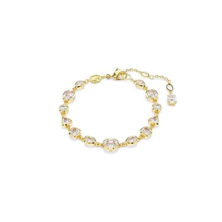 Swarovski Imber Tennis bracelet, Mixed cuts, White, Gold-tone plated