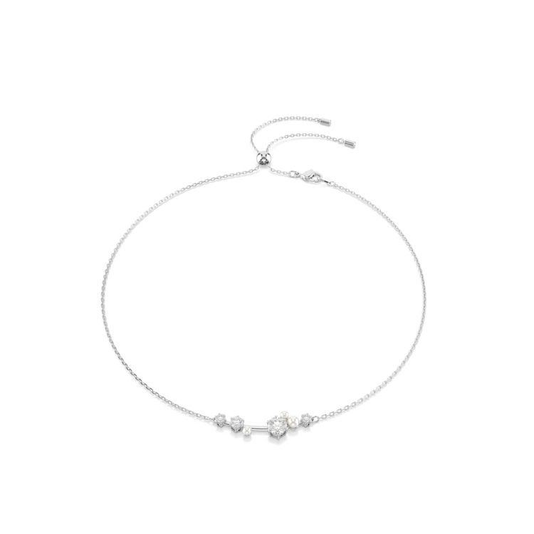 Swarovski Constella necklace, Crystal pearl, Round cuts, White, Rhodium plated