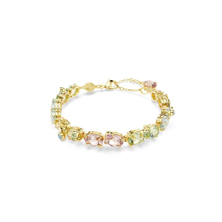 Swarovski Gema Tennis bracelet, Mixed cuts, Multicolored, Gold-tone plated