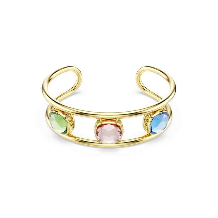 Swarovski Chroma cuff, Cushion cut, Green, Gold-tone plated