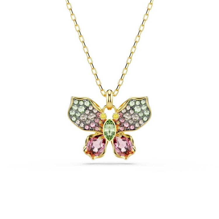 Swarovski Idyllia pendant, Mixed cuts, Pavé, Butterfly, Multicolored, Mixed metal finish