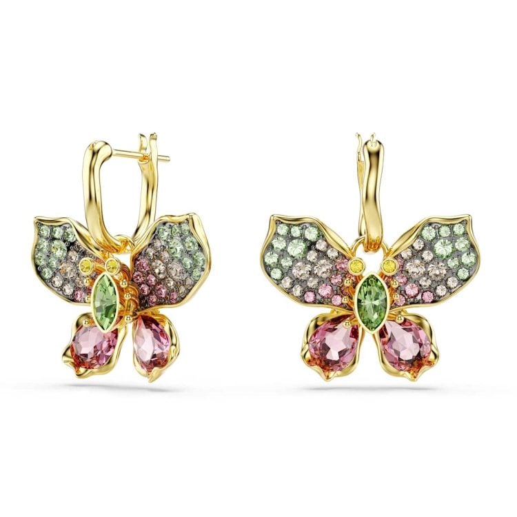 Swarovski Idyllia drop earrings, Mixed cuts, Pavé, Butterfly, Multicolored, Mixed metal finish
