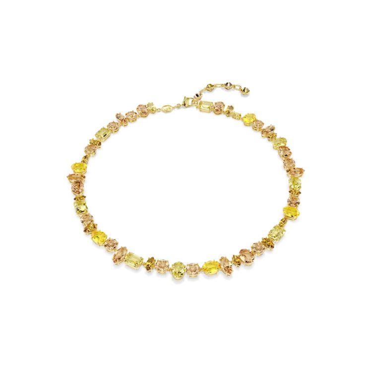 Swarovski Gema necklace, Mixed cuts, Yellow, Gold-tone plated