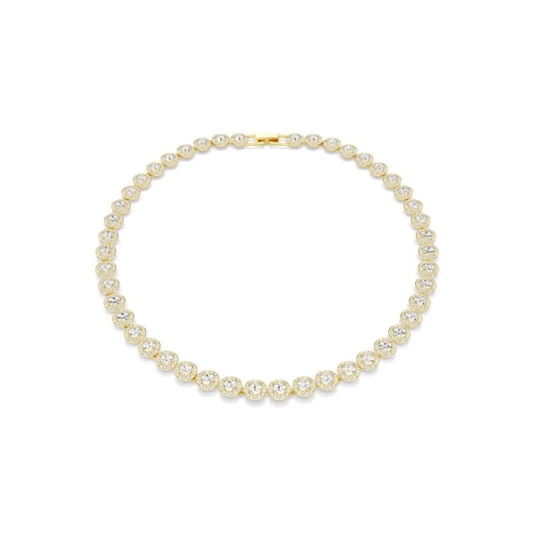 Swarovski Una Angelic Tennis necklace, Round cut, White, Gold-tone plated