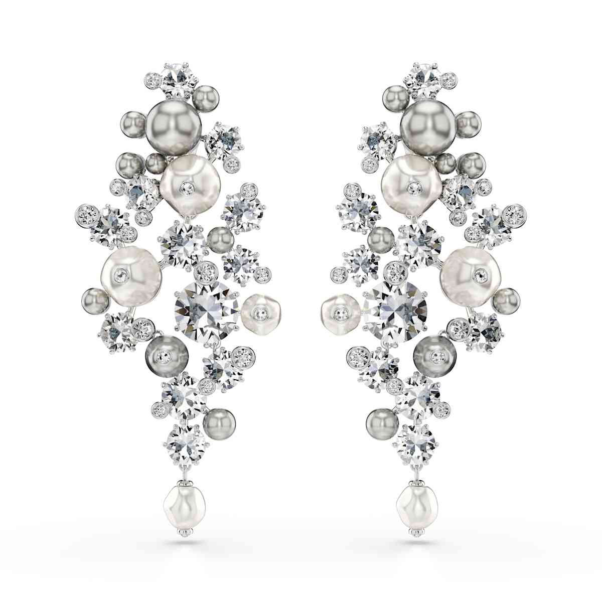 Swarovski Constella earrings, Crystal pearl, Round cut, White, Rhodium plated : 5722498