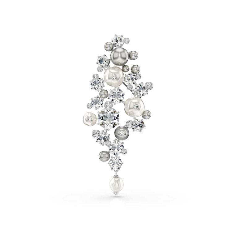 Swarovski Constella brooch, Crystal pearl, Round cut, White, Rhodium plated