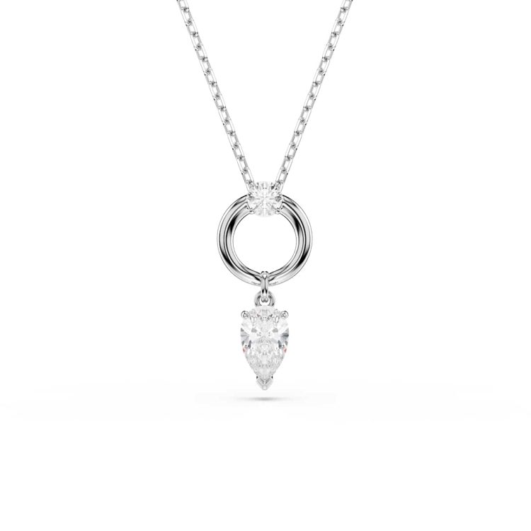 Swarovski Mesmera pendant, Pear cut, White, Rhodium plated