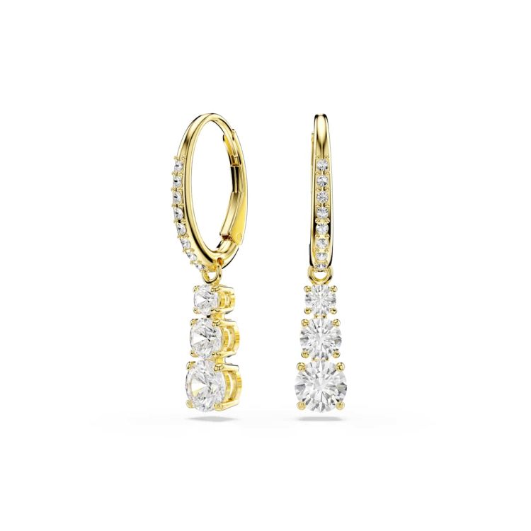Swarovski Stilla Attract hoop earrings, Round cut, White, Gold-tone plated