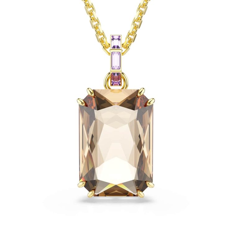 Swarovski Millenia pendant, Octagon cut, Caramel, Gold-tone plated