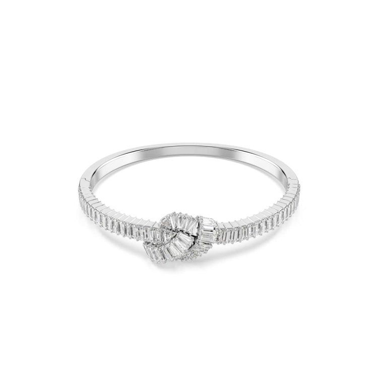 Swarovski Matrix bangle, Baguette cut, Knot, White, Rhodium plated