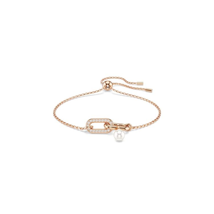 Swarovski Constella bracelet, Crystal pearl, Round cut, White, Rose gold-tone plated