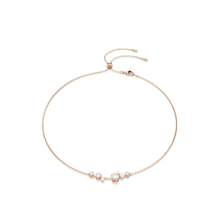 Swarovski Constella necklace, Crystal pearl, Round cuts, White, Rose gold-tone plated