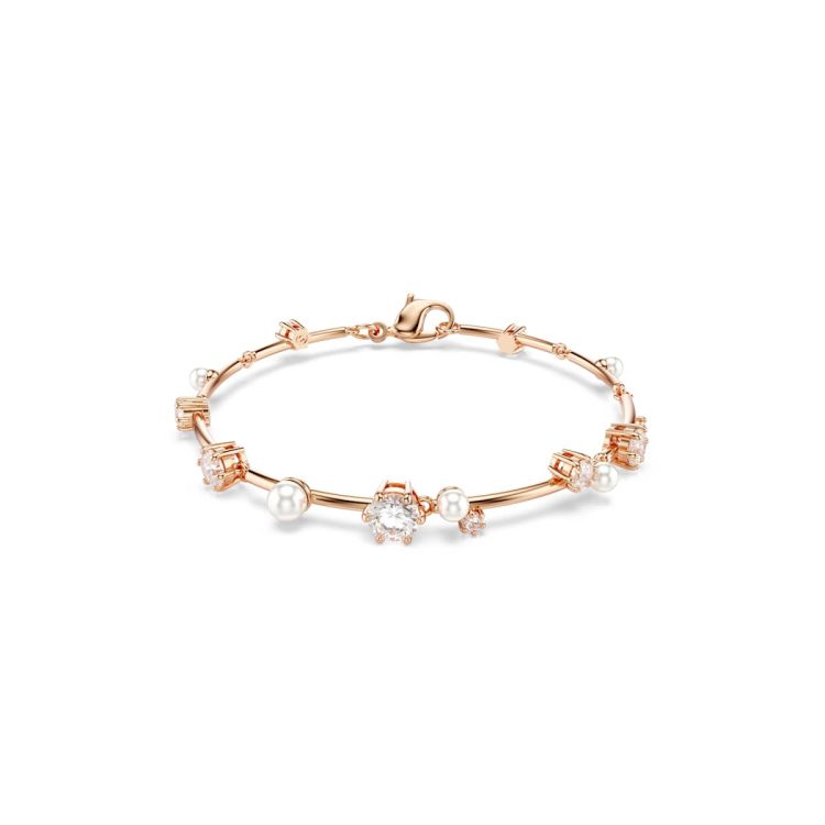 Swarovski Constella Tennis bracelet, Crystal pearl, Round cuts, White, Rose gold-tone plated