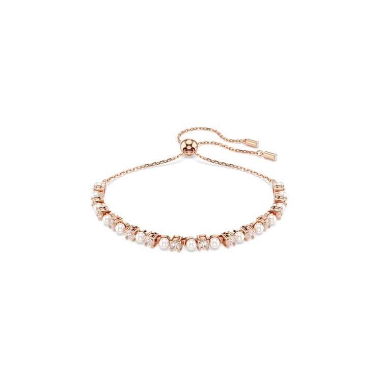 Swarovski Matrix Tennis bracelet, Crystal pearl, Round cuts, White, Rose gold-tone plated