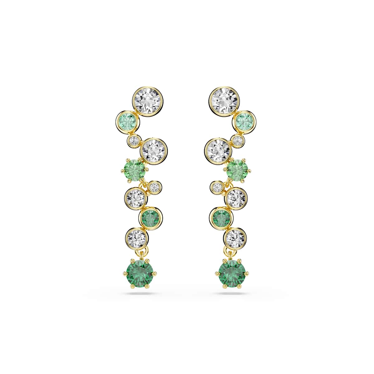 Swarovski Constella drop earrings, Mixed cuts, Green, Gold-tone plated : 5732248