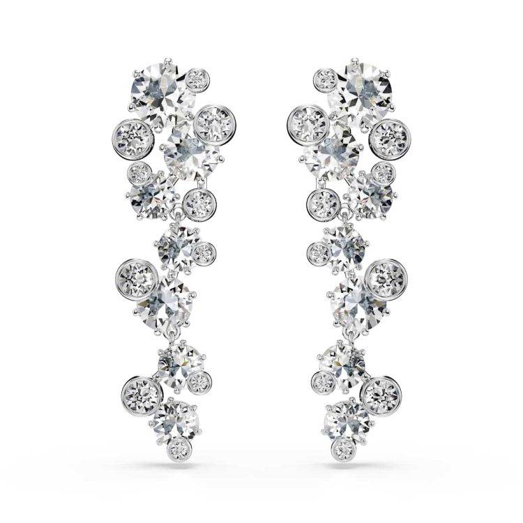 Swarovski Constella drop earrings, Mixed cuts, White, Rhodium plated