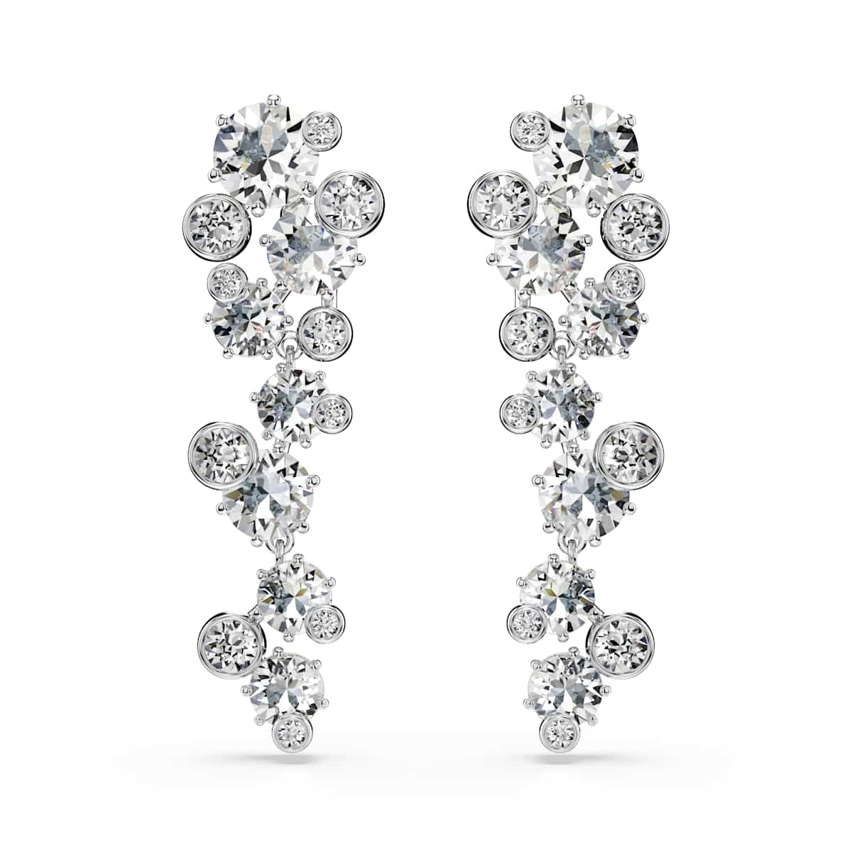 Swarovski Constella drop earrings, Mixed cuts, White, Rhodium plated : 5732252