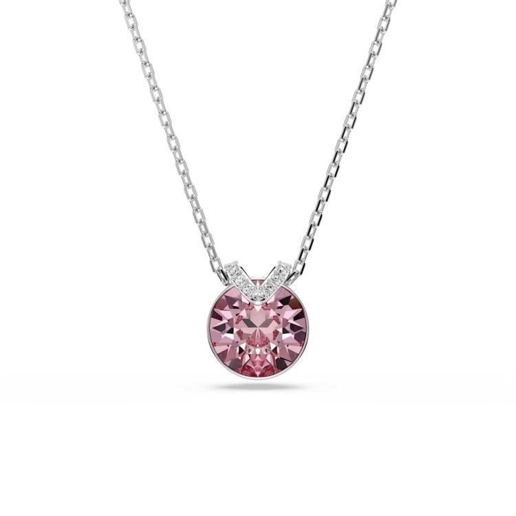 Swarovski Bella V pendant, Round cut, Pink, Rhodium plated