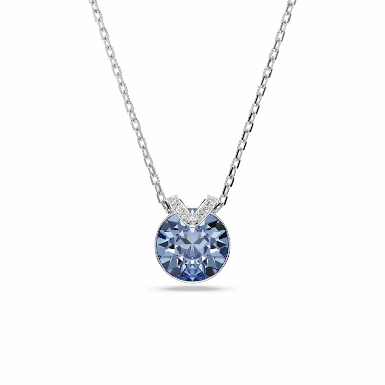 Swarovski Bella V pendant, Round cut, Blue, Rhodium plated