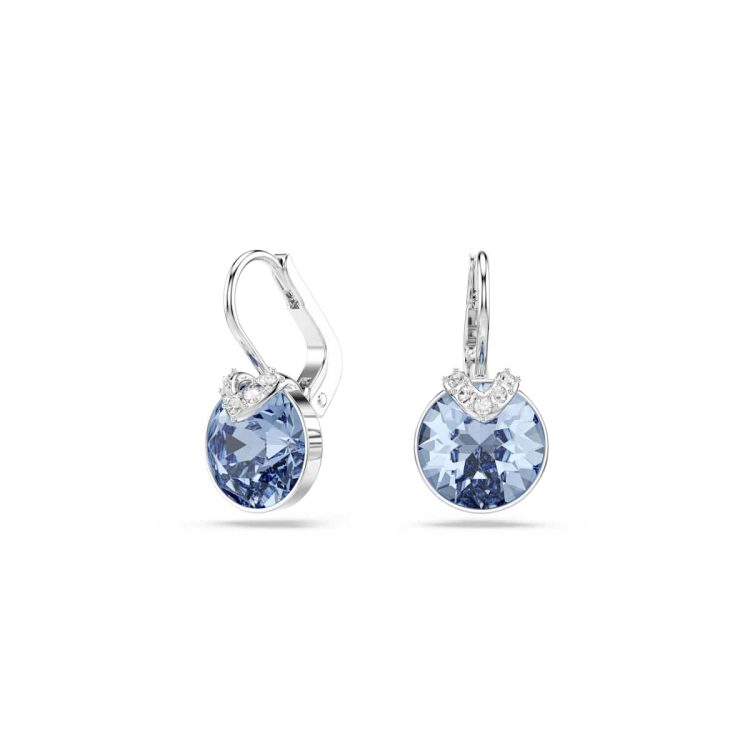 Swarovski Bella V drop earrings, Round cut, Blue, Rhodium plated