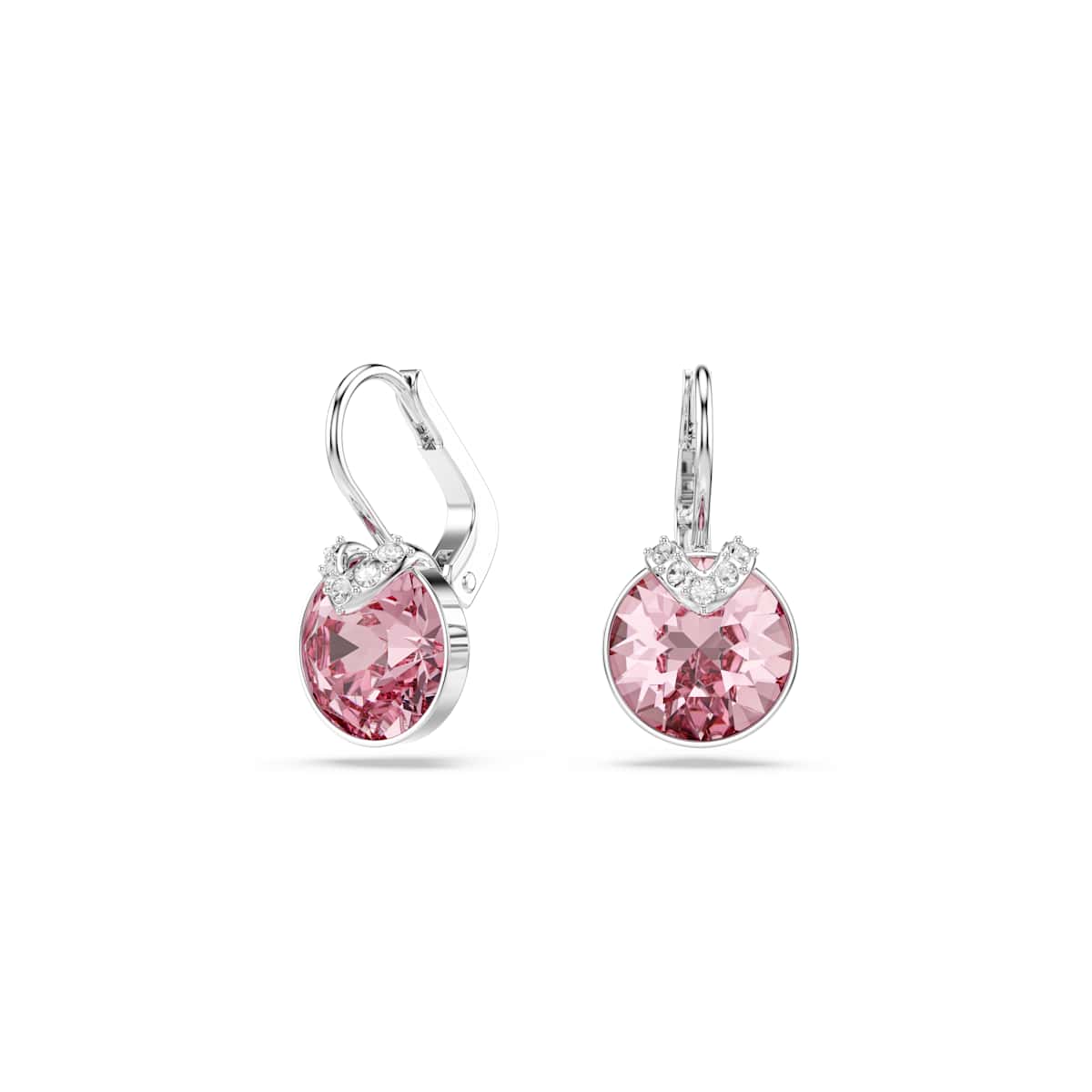 Swarovski Bella V drop earrings, Round cut, Pink, Rhodium plated : 5734235