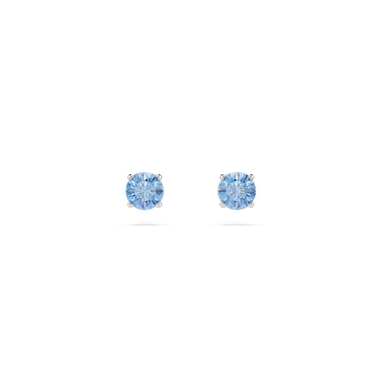 Swarovski Stilla Attract stud earrings, Round cut, Blue, Rhodium plated