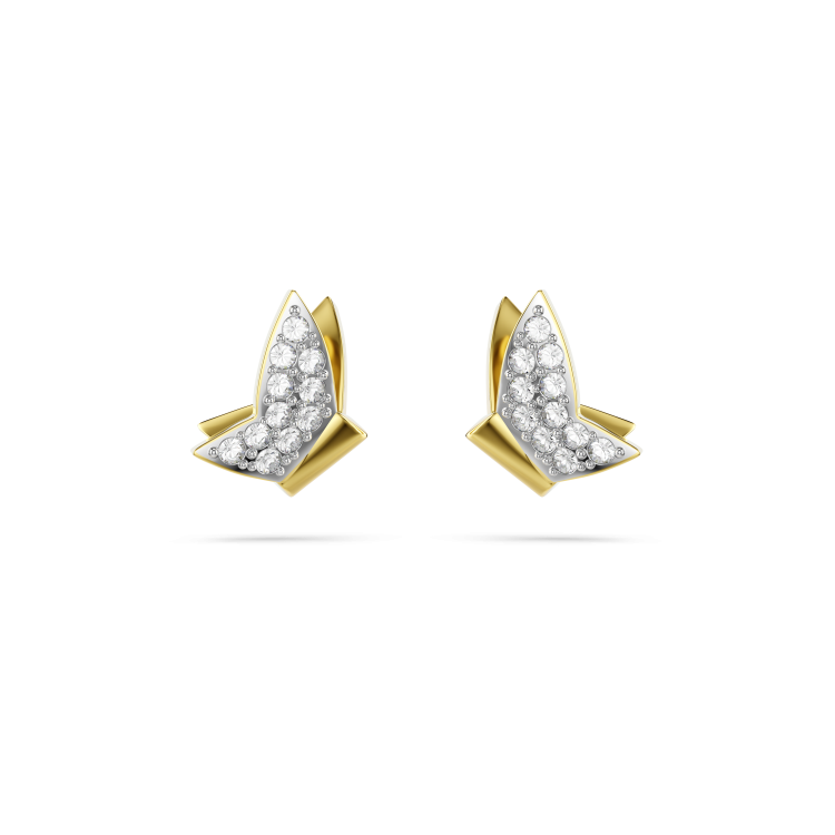 Swarovski Idyllia Lilia stud earrings, Butterfly, White, Gold-tone plated