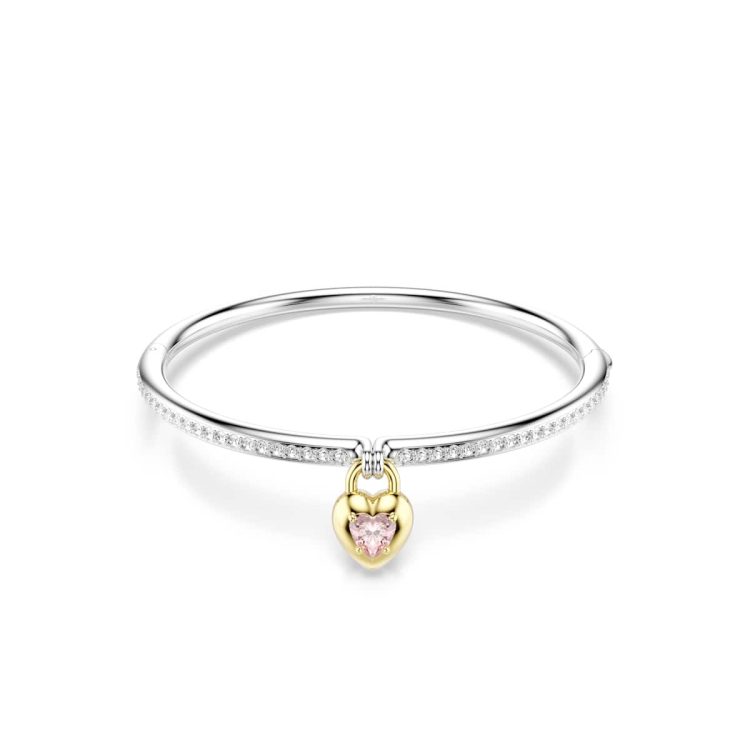 Swarovski Idyllia bangle, Mixed cuts, Heart, Pink, Mixed metal finish