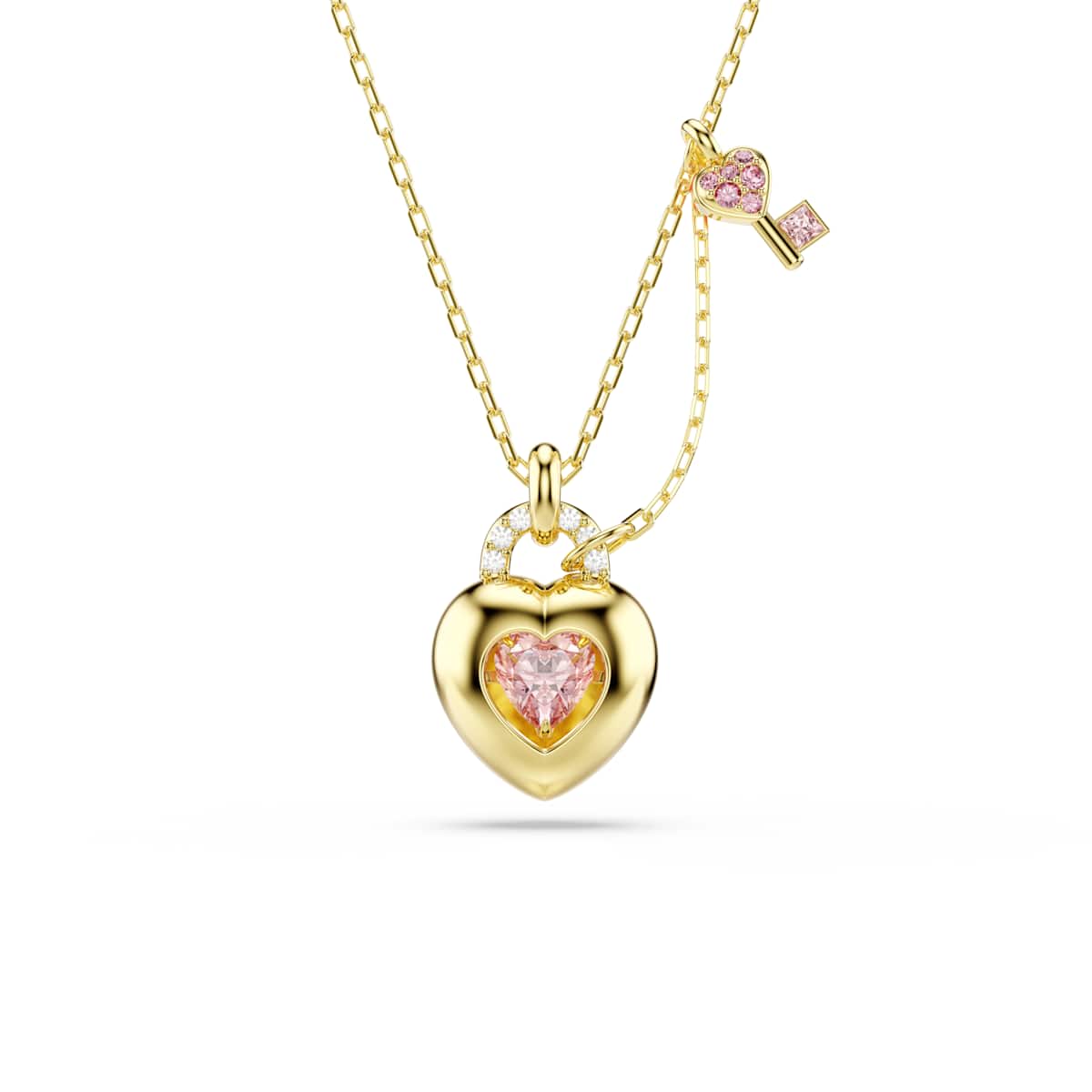 Swarovski Idyllia pendant, Mixed cuts, Heart, key, Pink, Gold-tone plated : 5737288