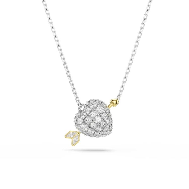 Swarovski Idyllia pendant, Mixed cuts, Heart with arrow, White, Mixed metal finish