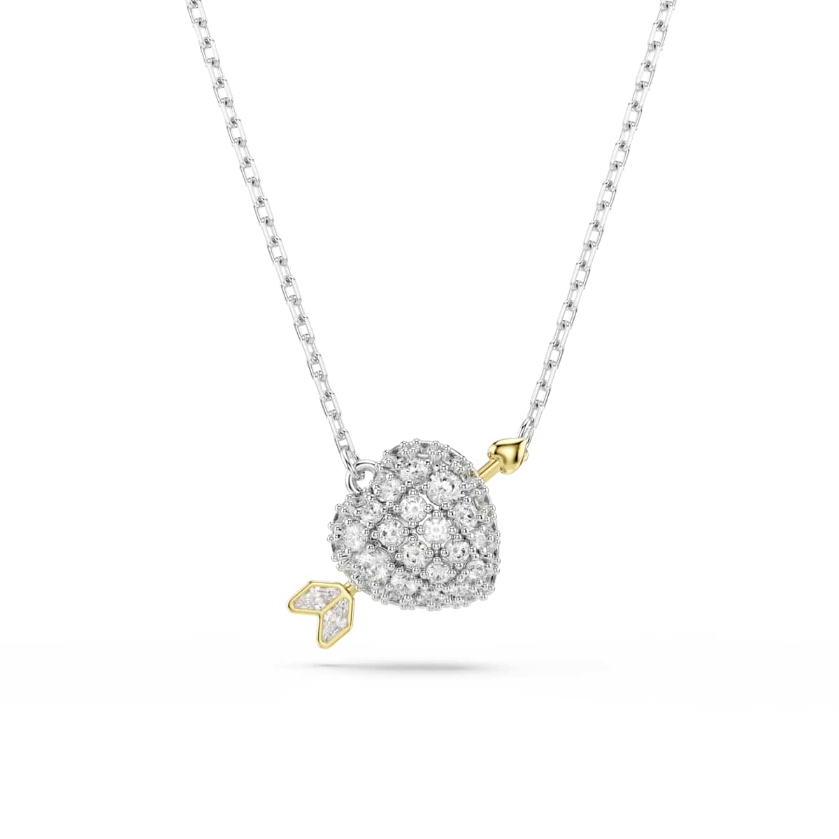 Swarovski Idyllia pendant, Mixed cuts, Heart with arrow, White, Mixed metal finish : 5737291