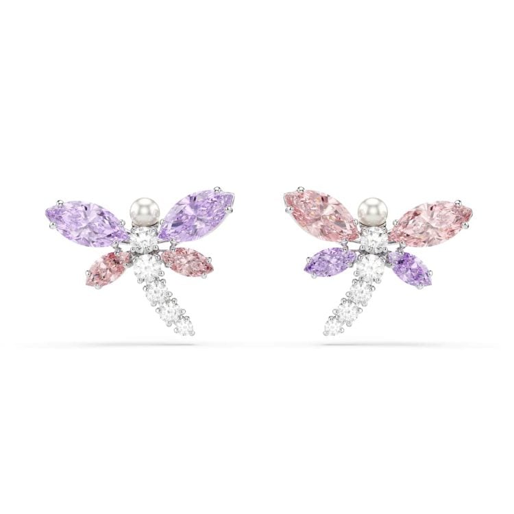 Ariana Grande x Swarovski stud earrings, Mixed cuts, Dragonfly, Multicoloured, Rhodium plated