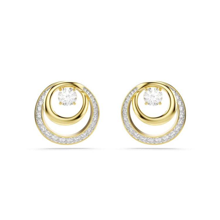Swarovski Hyperbola stud earrings, Round cut, White, Gold-tone plated