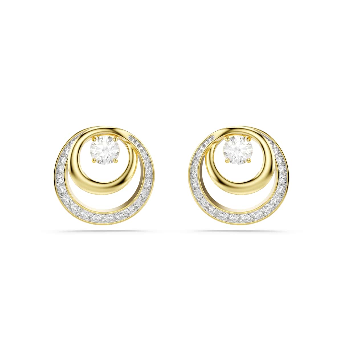 Swarovski Hyperbola stud earrings, Round cut, White, Gold-tone plated : 5740407