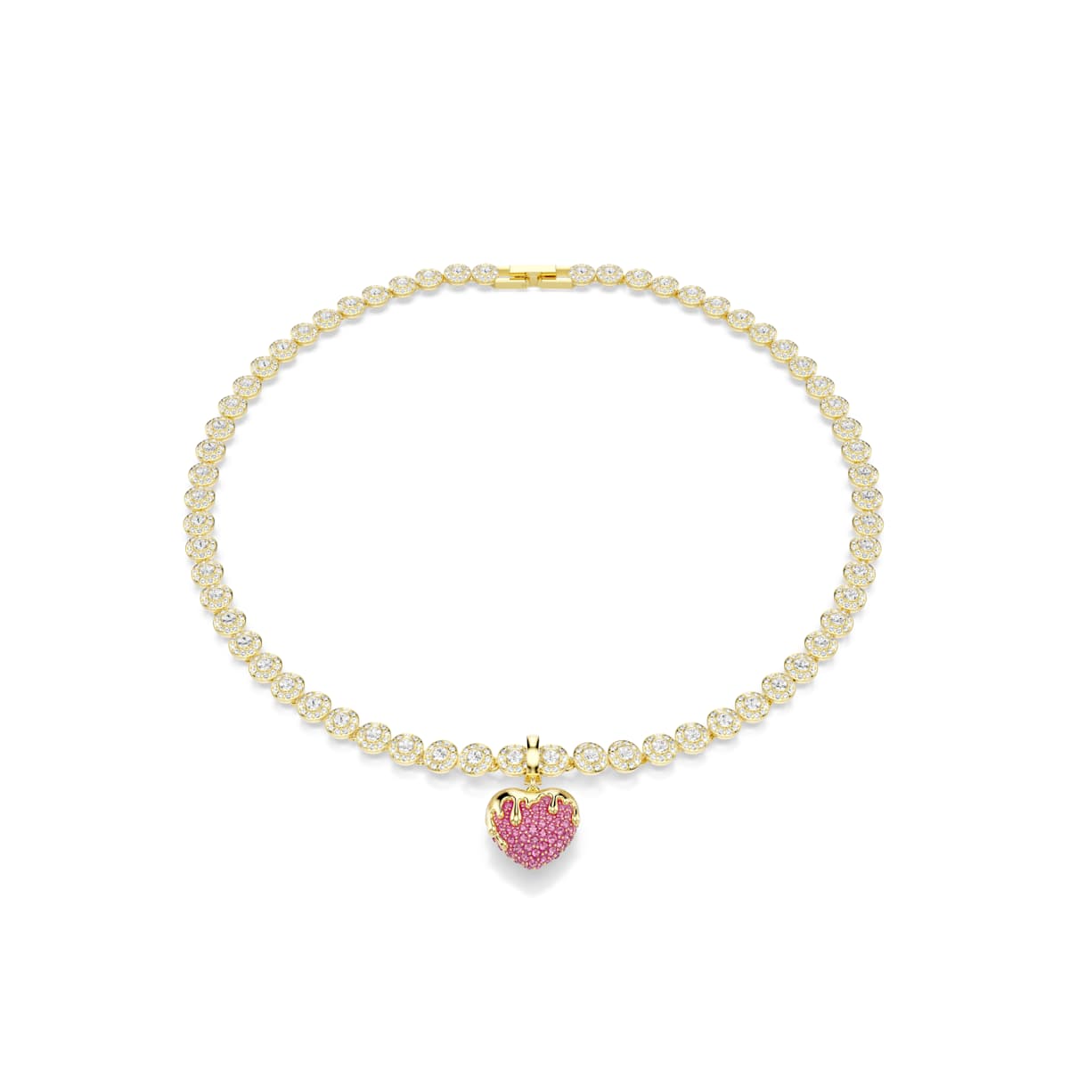 Swarovski Idyllia charm, Round cut, Heart, Pink, Gold-tone plated