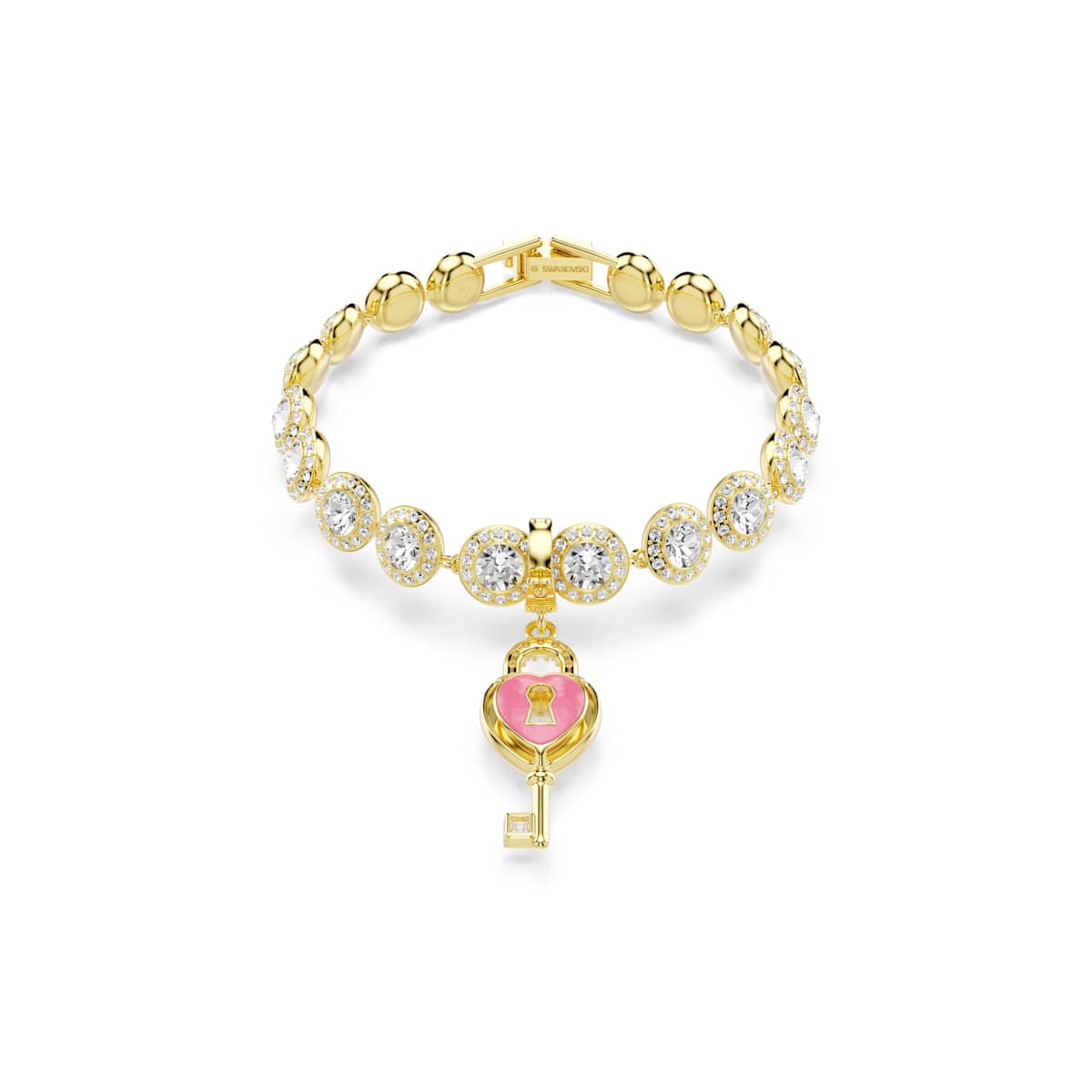 Swarovski Idyllia charm, Mixed cuts, Heart with key, White, Gold-tone plated : 5742959