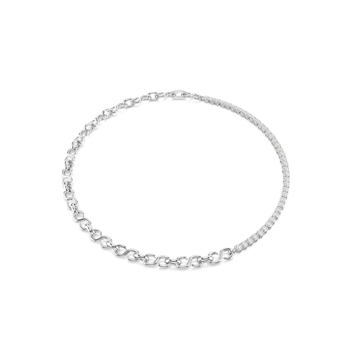 Swarovski Matrix necklace S-shape Round cut White Rhodium plated