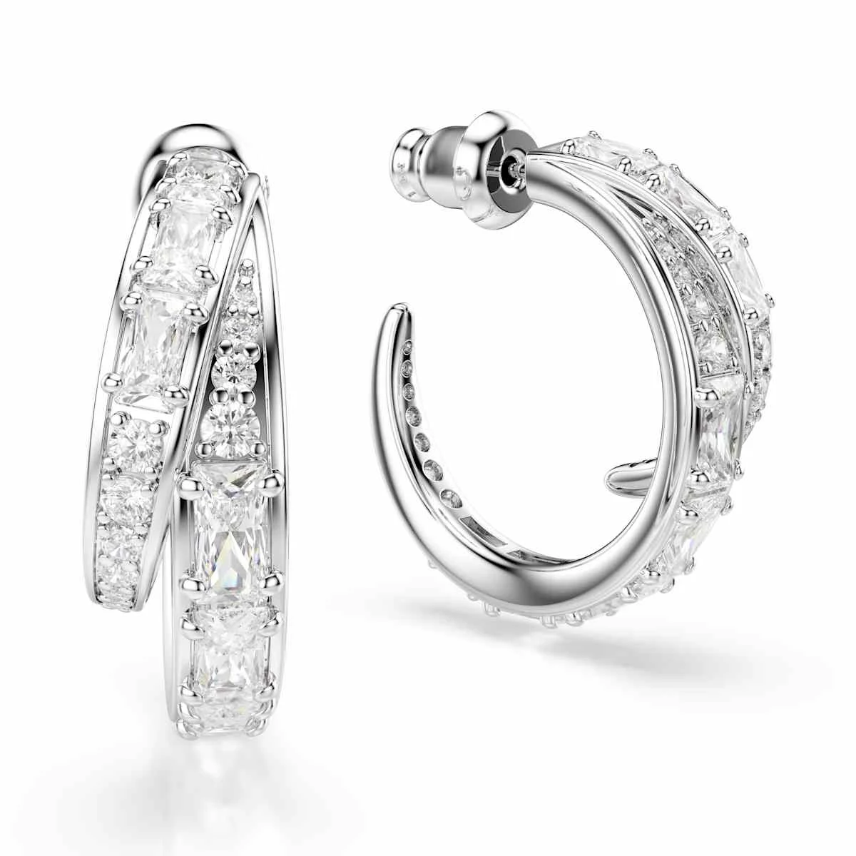 Swarovski Vienna hoop earrings Mixed cuts White Rhodium plated