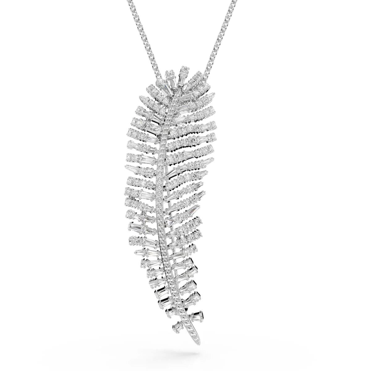 Swarovski Vienna pendant and brooch Mixed cuts Feather White Rhodium plated