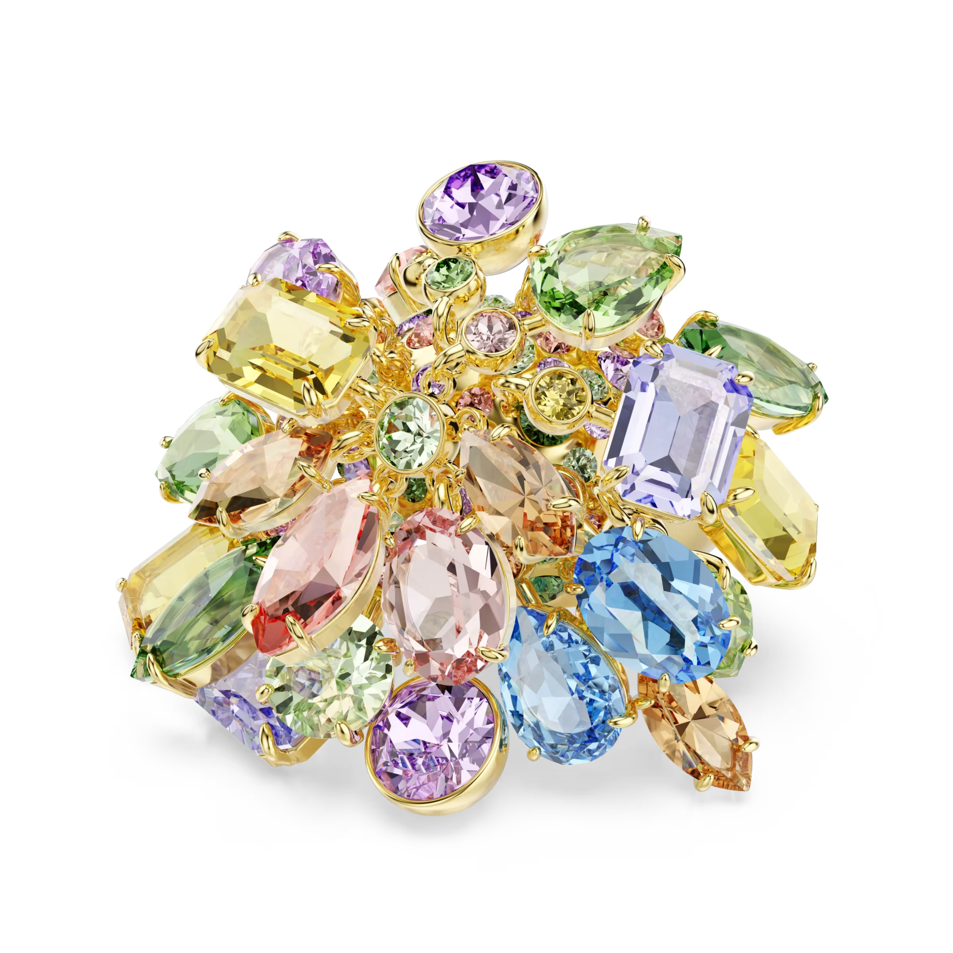 Swarovski Gema cocktail ring, Mixed cuts, Multicoloured, 18K gold finish