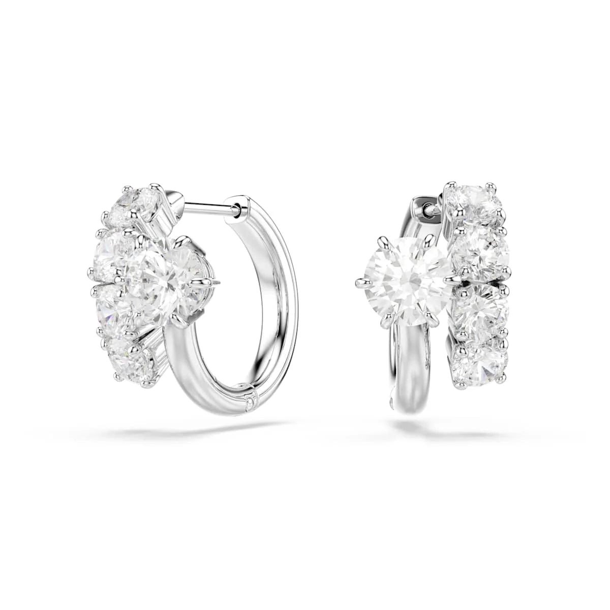 Swarovski Matrix hoop earrings Round cut White Rhodium plated