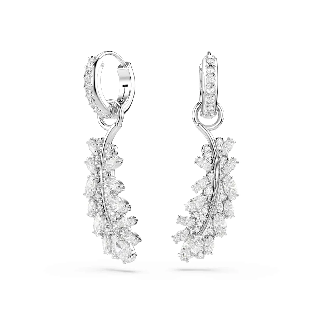 Swarovski Vienna earrings Mixed cuts Feather White Rhodium plated